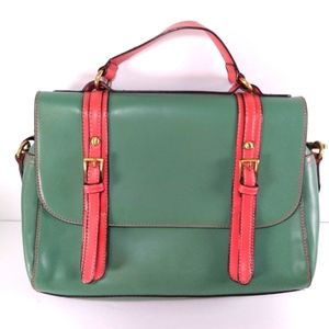 Lavand. Messenger Crossbody Purse Bag Vegan Leather Green Contrasting Orange
